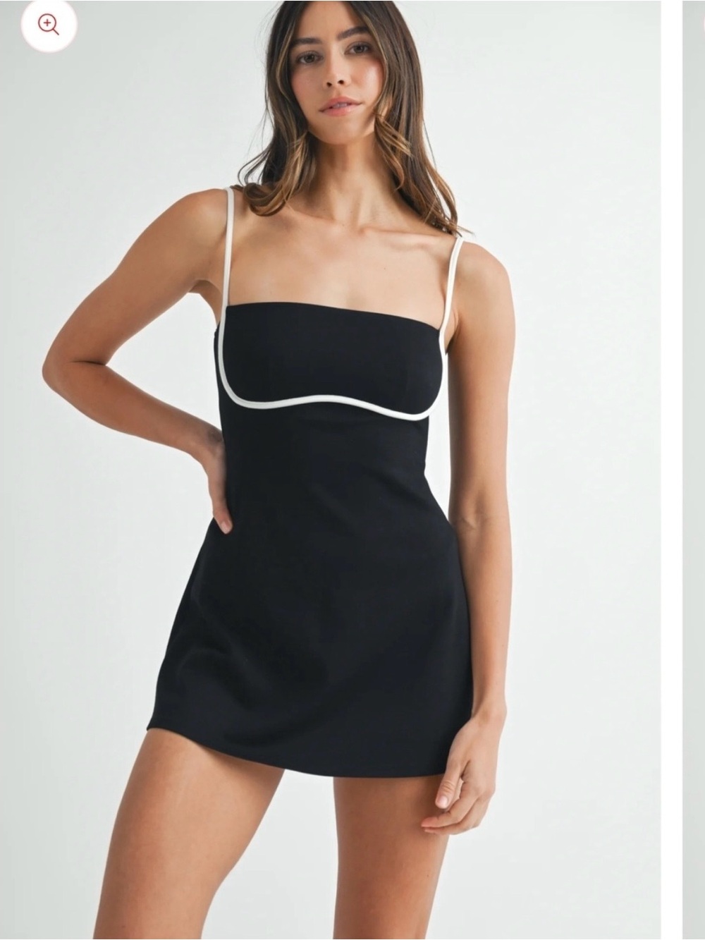 MARBLE Black Mini Slip Dress with White Label Accent